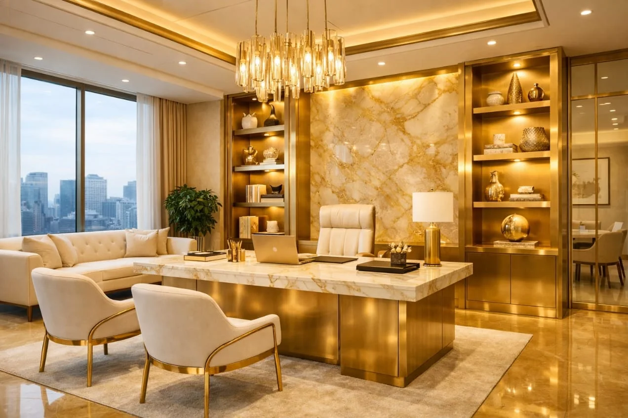 Luxury Executive Office Interior Design in Dhaka - Marble and Gold Theme